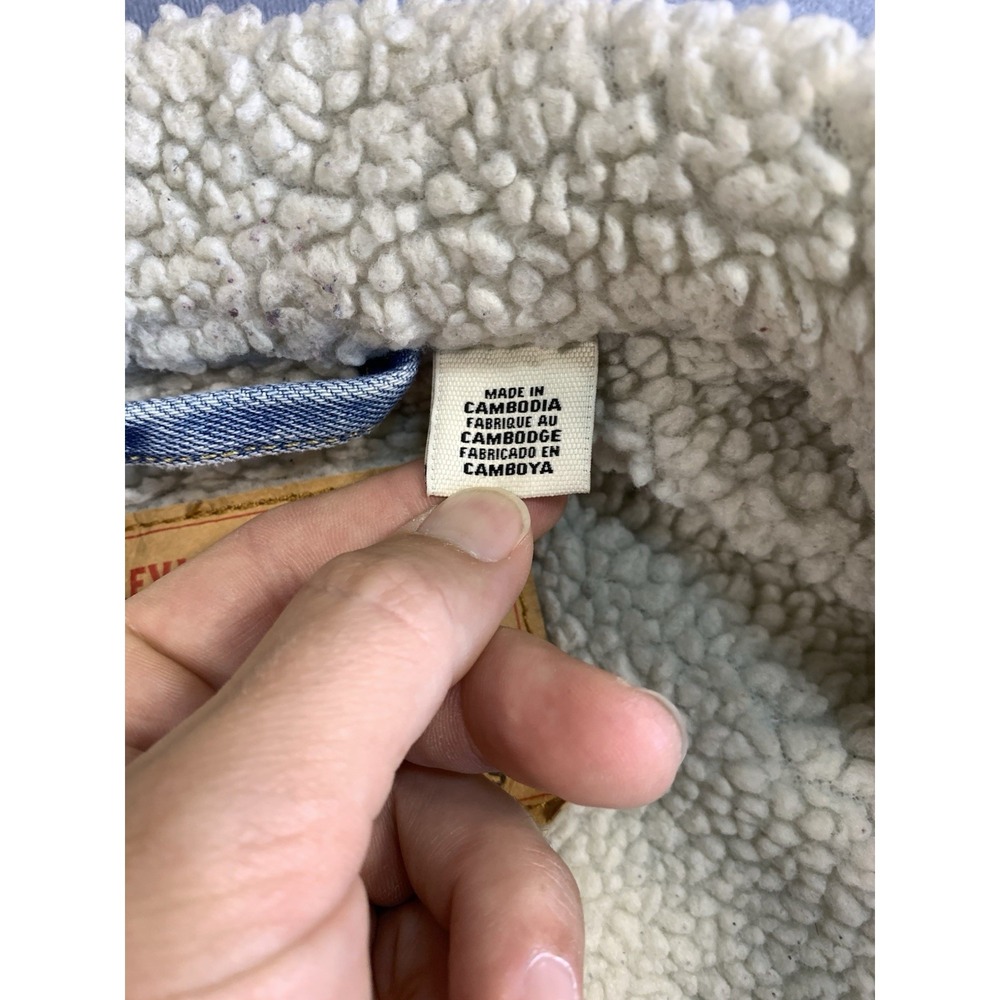Levi's Denim Trucker Jacket Blue x White Sherpa Fleece Lined Men's Small - Picture 5 of 9
